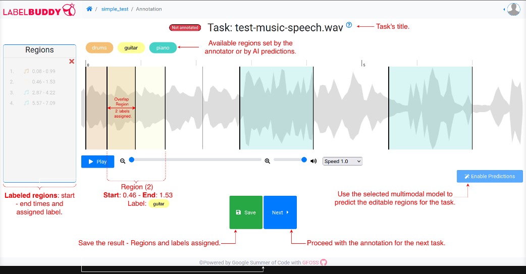 LabelBuddy, an open-source, AI-assisted annotation and tagging tool designed to help researchers efficiently label music- and audio-related text data. 